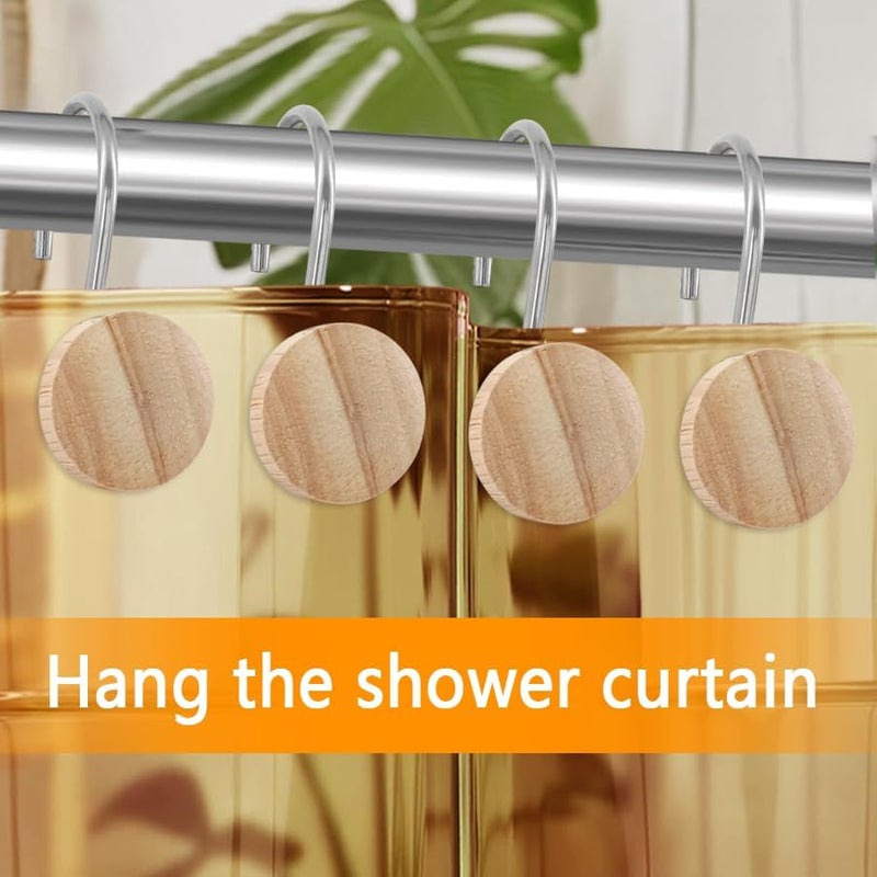 JTDTH Shower Curtain Hooks, Wood Decorative Shower Curtain Rings, Modern Round Log Shower Curtain Hangers, 12PCS Shower Hooks for Shower Curtain Rod, Bedroom, Living Room (Silvery 1) - Image 3